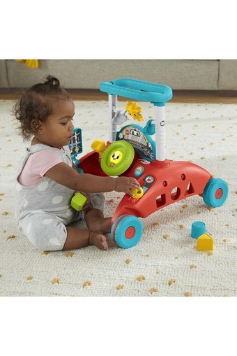 Fisher-Price İlk Arabam Arabalı 4 Tekerlekli Oyuncaklı Müzikli İlk Adım Yürüteç Kırmızı