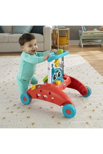 Fisher-Price İlk Arabam Arabalı 4 Tekerlekli Oyuncaklı Müzikli İlk Adım Yürüteç Kırmızı
