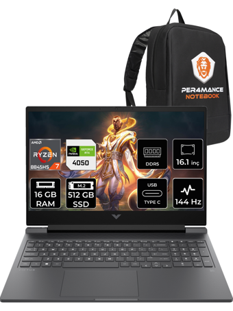 HP Victus 16 9Z794EA Harici GeForce RTX 4050 AMD Ryzen 7 8845HS 16 GB DDR5 512 GB SSD 16.1 inç FHD Freedos Gaming Laptop PER4 ÇANTA