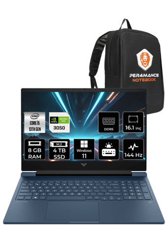 HP Victus 16 7P6D2EA Harici GeForce RTX 3050 Intel Core i5 13500H 8 GB DDR5 4 TB SSD 16.1 inç FHD Windows 11 Pro Gaming Laptop PER4 ÇANTA