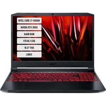 Acer AN515-57 NH.QELEY.00A-07 Harici GeForce RTX 3050 Intel Core i7 11600H 64 GB DDR4 1 TB SSD 15.6 inç FHD Linux Gaming Laptop
