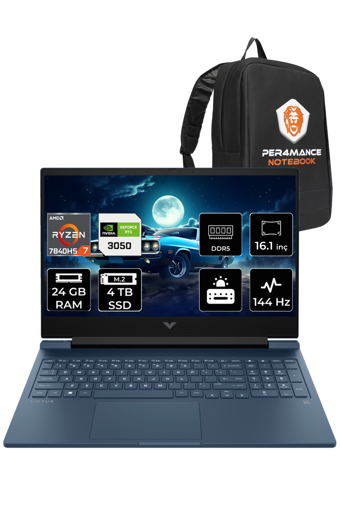 HP Victus 16 8D7V8EA Harici GeForce RTX 3050 AMD Ryzen 7 7840HS 24 GB DDR5 2 TB - 2 TB SSD 16.1 inç FHD Freedos Gaming Laptop PER4 ÇANTA