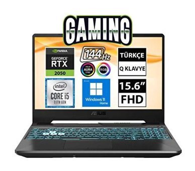 Asus TUF Gaming F15 FX506HF-HN028W03 Harici GeForce RTX 2050 Intel Core i5 11400H 16 GB DDR5 512 GB SSD 15.6 inç FHD Windows 11 Home Gaming Laptop