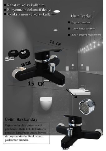 Tesitay Pirinç Çiftli Aç Kapa Banyo Bataryası Siyah