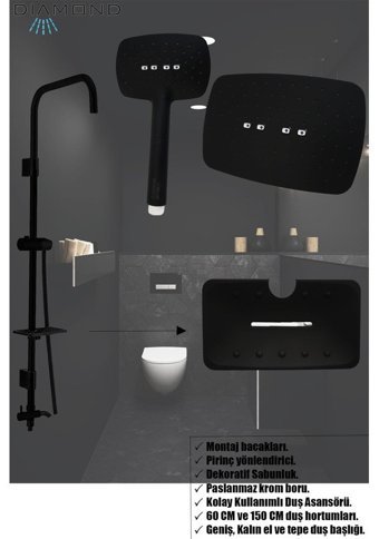 Tesitay Pirinç Çiftli Aç Kapa Banyo Bataryası Siyah
