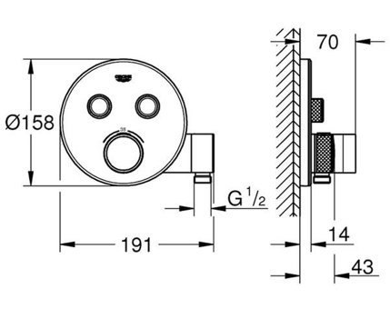 Grohe 29120000 Krom Kaplama Tekli Çevirmeli Dereceli Ankastre Kare Banyo Bataryası Krom