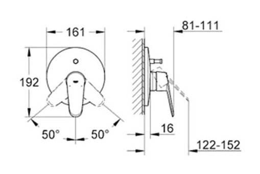 Grohe 195480 Krom Kaplama Tekli Aç Kapa Yarı Ankastre Kare Banyo Bataryası Krom