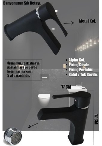 Tesitay Pirinç Çiftli Aç Kapa Ankastre Kare Banyo Bataryası Siyah