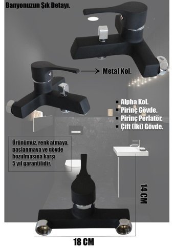 Tesitay Pirinç Çiftli Aç Kapa Ankastre Kare Banyo Bataryası Siyah