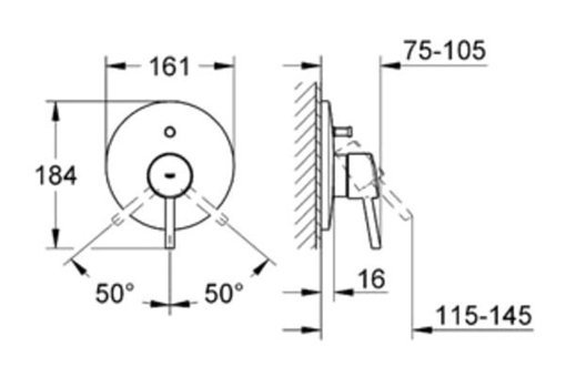 Grohe 19346001 Krom Kaplama Tekli Aç Kapa Yarı Ankastre Kare Banyo Bataryası Krom