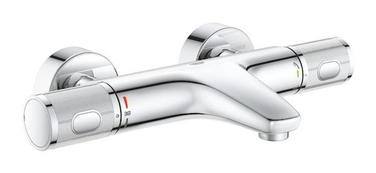 Grohe 1000 Performance Krom Kaplama Çiftli Çevirmeli Dereceli Yarı Ankastre Kare Banyo Bataryası Krom