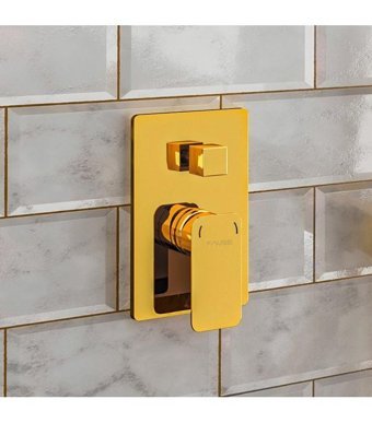 Fause KAB102-2G Pirinç Çiftli Aç Kapa Ankastre Kare Banyo Bataryası Gold