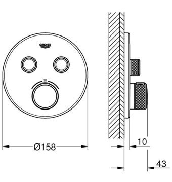 Grohe 29119DL0 Krom Kaplama Tekli Çevirmeli Dereceli Ankastre Kare Banyo Bataryası Bakır