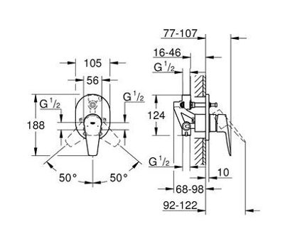 Grohe 29039001 Krom Kaplama Tekli Aç Kapa Yarı Ankastre Kare Banyo Bataryası Krom