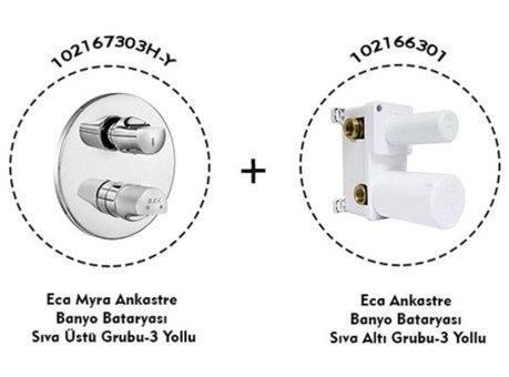 E.C.A 102167303H-Y Pirinç Çiftli Çevirmeli Ankastre Yuvarlak Banyo Bataryası Krom