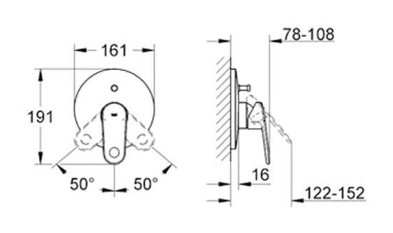 Grohe 19536002 Krom Kaplama Tekli Aç Kapa Yarı Ankastre Kare Banyo Bataryası Krom