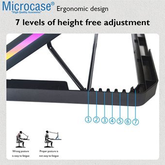 Microcase Al3504 5 Fanlı Rgb Plastik 17 İnç Laptop Soğutucu