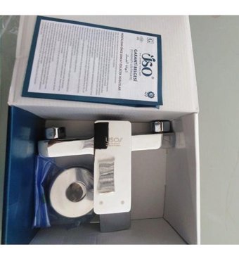 Üso Su Armatürleri Linda Pirinç Çiftli Aç Kapa Ankastre Kare Banyo Bataryası Beyaz