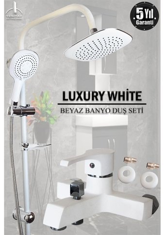 Tesitay Pirinç Çiftli Aç Kapa Banyo Bataryası Beyaz