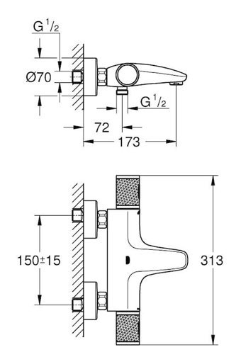 Grohe 34779000 Krom Kaplama Çiftli Çevirmeli Dereceli Yarı Ankastre Kare Banyo Bataryası Krom