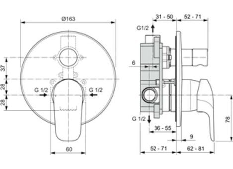 Ideal Standard Ceraflex Pirinç Tekli Aç Kapa Ankastre Kare Banyo Bataryası Krom