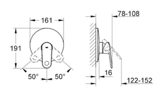Grohe 19537002 Krom Kaplama Tekli Aç Kapa Yarı Ankastre Kare Banyo Bataryası Krom