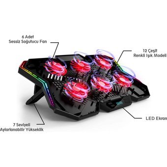 Hadron Mini 6 Fanlı Rgb Plastik 17 İnç Gaming Laptop Soğutucu