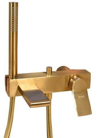 Vitra A4233433 Pirinç Çiftli Aç Kapa Solo Kare Banyo Bataryası Altın