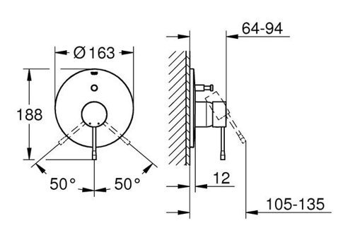 Grohe 19285GL1 Krom Kaplama Tekli Aç Kapa Yarı Ankastre Kare Banyo Bataryası Altın