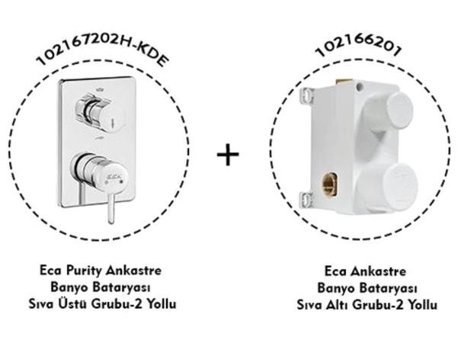 E.C.A 102167202H-KDE Pirinç Çiftli Aç Kapa Ankastre Kare Banyo Bataryası Krom