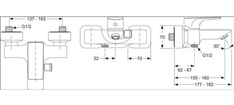 Ideal Standard Strada Pirinç Çiftli Aç Kapa Yarı Ankastre Kare Banyo Bataryası Krom
