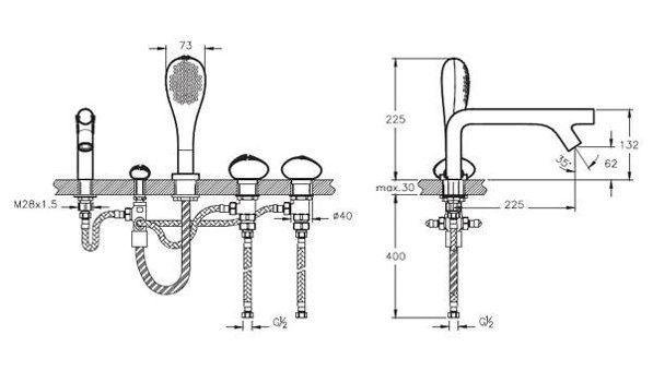 Vitra A41813 Pirinç Çiftli Aç Kapa Solo Kare Banyo Bataryası Krom