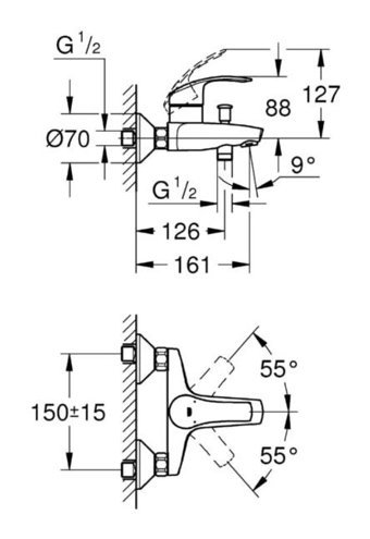Grohe 33300002 Krom Kaplama Çiftli Aç Kapa Yarı Ankastre Kare Banyo Bataryası Krom