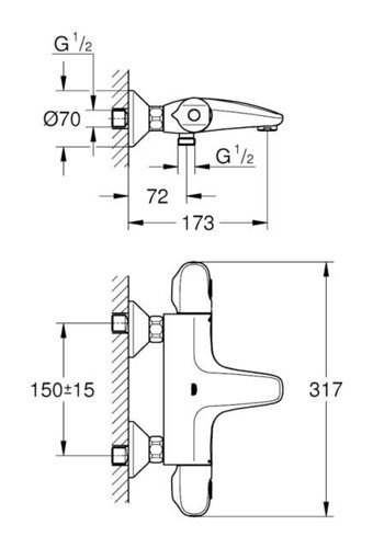 Grohe 34155003 Krom Kaplama Çiftli Çevirmeli Dereceli Yarı Ankastre Kare Banyo Bataryası Krom