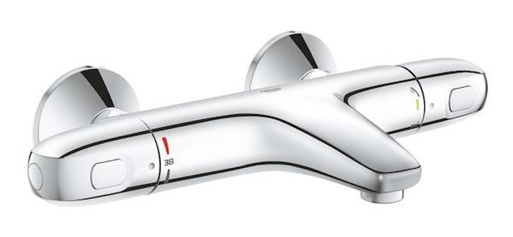 Grohe 34155003 Krom Kaplama Çiftli Çevirmeli Dereceli Yarı Ankastre Kare Banyo Bataryası Krom