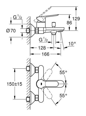 Grohe Krom Kaplama Çiftli Aç Kapa Yarı Ankastre Kare Banyo Bataryası Krom