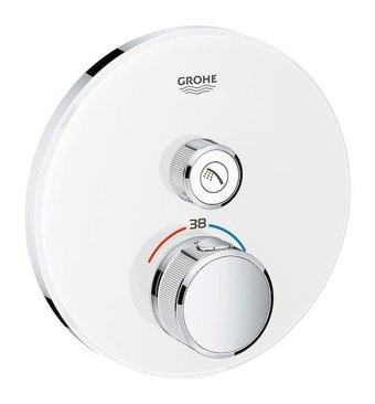 Grohe 29150LS0 Krom Kaplama Tekli Çevirmeli Dereceli Yarı Ankastre Kare Banyo Bataryası Beyaz