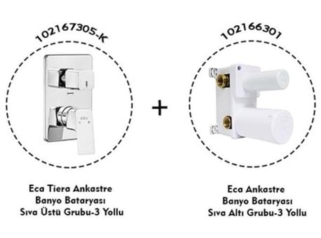 E.C.A 102167305-K Pirinç Çiftli Aç Kapa Dereceli Ankastre Kare Banyo Bataryası Krom