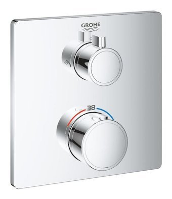Grohe 24079000 Krom Kaplama Tekli Çevirmeli Dereceli Ankastre Kare Banyo Bataryası Krom
