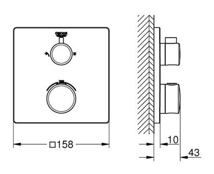 Grohe 24079000 Krom Kaplama Tekli Çevirmeli Dereceli Ankastre Kare Banyo Bataryası Krom