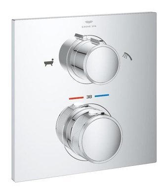 Grohe 19446002 Krom Kaplama Tekli Çevirmeli Dereceli Yarı Ankastre Kare Banyo Bataryası Krom