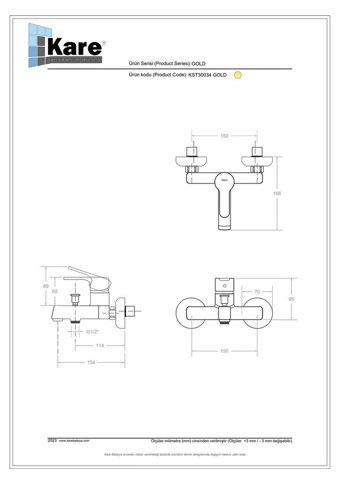 Kare Stil Pirinç Çiftli Aç Kapa Yarı Ankastre Kare Banyo Bataryası Altın