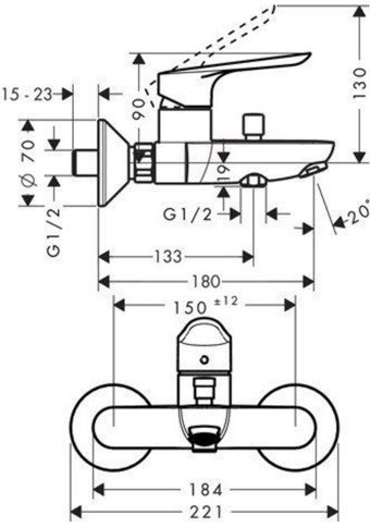 Hansgrohe Logis E Pirinç Çiftli Aç Kapa Yarı Ankastre Kare Banyo Bataryası Krom