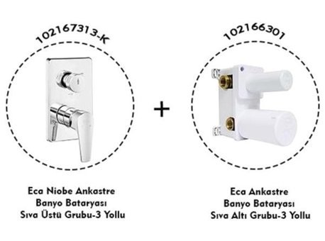 E.C.A 102167313-K Pirinç Çiftli Aç Kapa Ankastre Kare Banyo Bataryası Krom