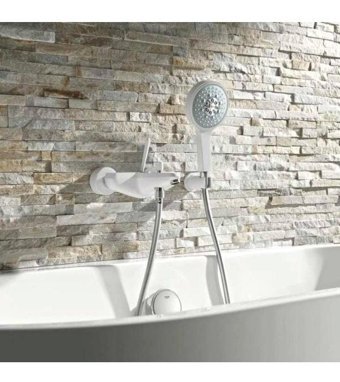 Grohe 23431LS0 Krom Kaplama Çiftli Çevirmeli Yarı Ankastre Kare Banyo Bataryası Beyaz