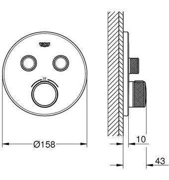 Grohe 29119GL0 Krom Kaplama Tekli Çevirmeli Dereceli Ankastre Kare Banyo Bataryası Altın