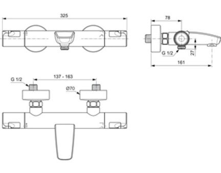 Ideal Standard Ceratherm Pirinç Çiftli Çevirmeli Dereceli Yarı Ankastre Kare Banyo Bataryası Krom