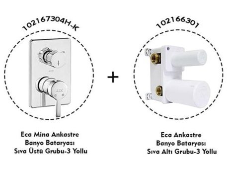 E.C.A Mina Pirinç Çiftli Çevirmeli Ankastre Yuvarlak Banyo Bataryası Krom