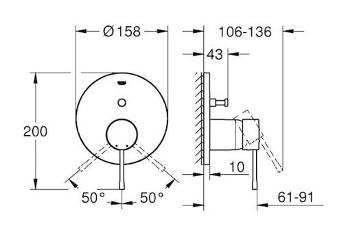 Grohe 24058GN1 Krom Kaplama Tekli Aç Kapa Yarı Ankastre Kare Banyo Bataryası Altın