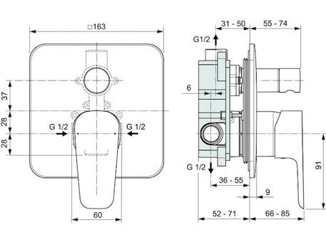Ideal Standard Esla Pirinç Tekli Aç Kapa Ankastre Kare Banyo Bataryası Krom